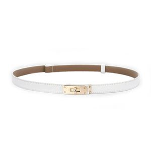 Women's Skinny Leather Belt With Adjustable Golden Turn-lock Buckle - Ideal🐥